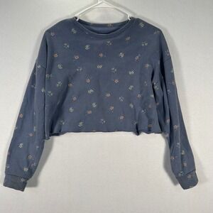 Colsie Blue Floral Crop Sweatshirt Women's Size XS